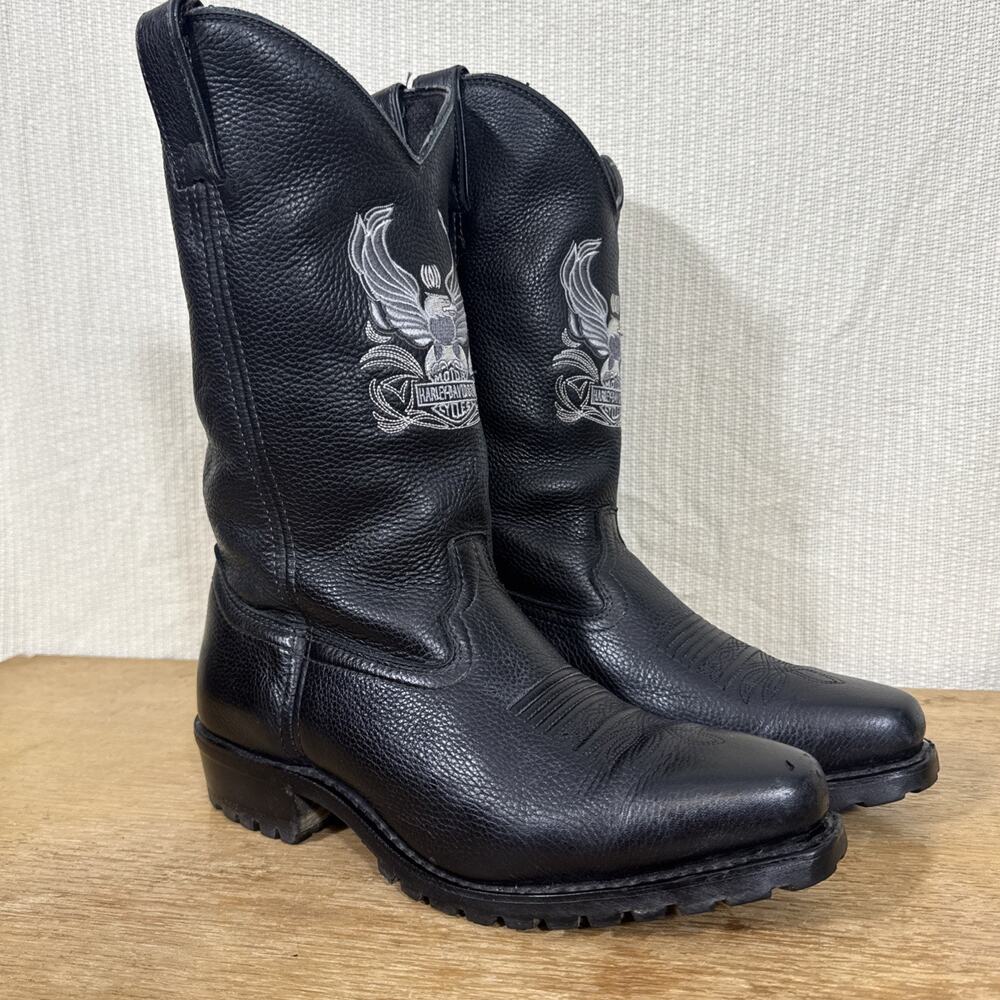 Harley-Davidson Leather Motorcycle Boots Men’s Size 11 Black Eagle Western Biker - Picture 4 of 15